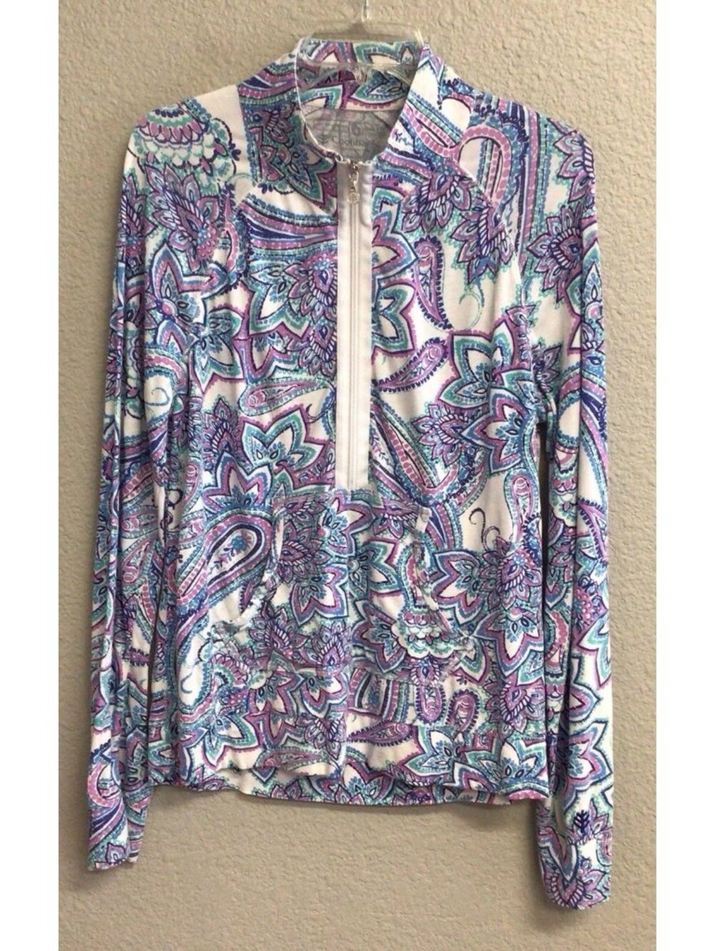 Coolibar Shirt Pullover Womens Size Small Blue Paisley 1/2 Zip UPF50+ Beach Top